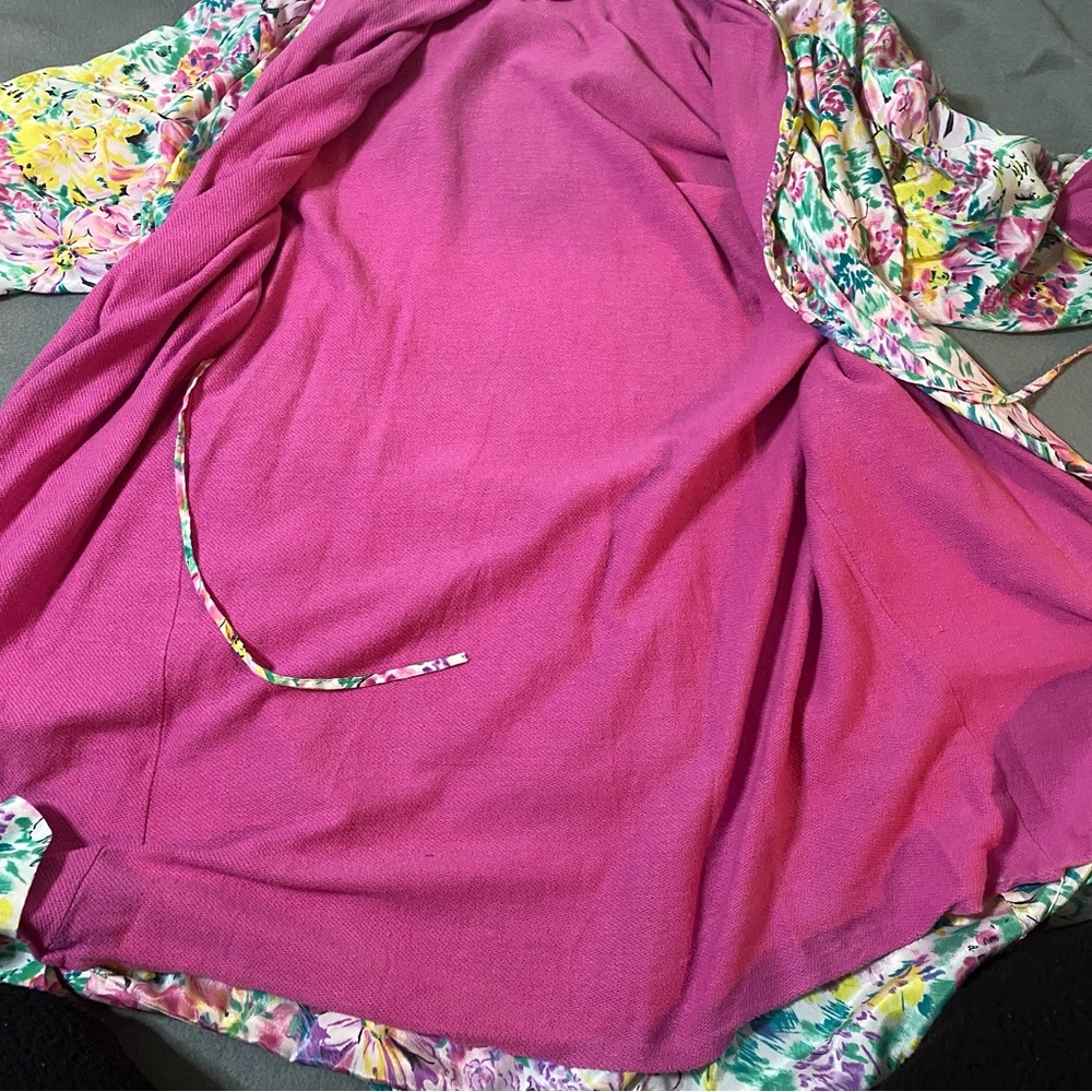 Vtg Victorias Secret Bathrobe One Size Pink Floral Terry Lined Gold Label *FLAWS - Picture 10 of 16